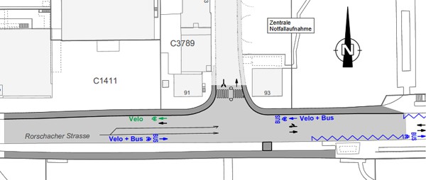 stgallen roschacherstrasse frohbergstrasse linksabbieger geplant